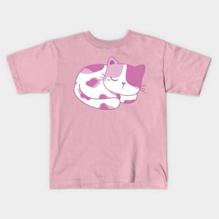 Calico Kitty sleeping pink and white Kids T-Shirt